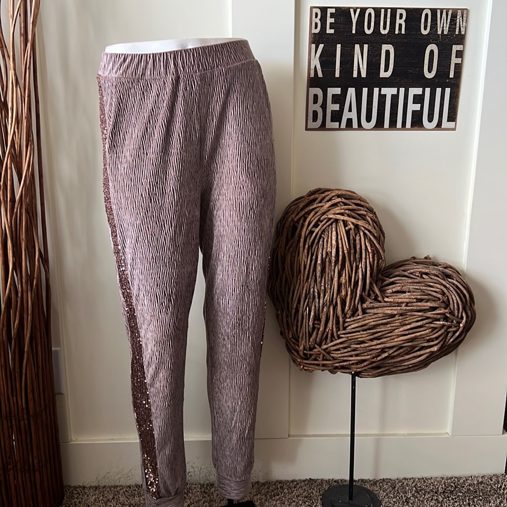 Cable & Gauge Mauve Sequined Striped Joggers
